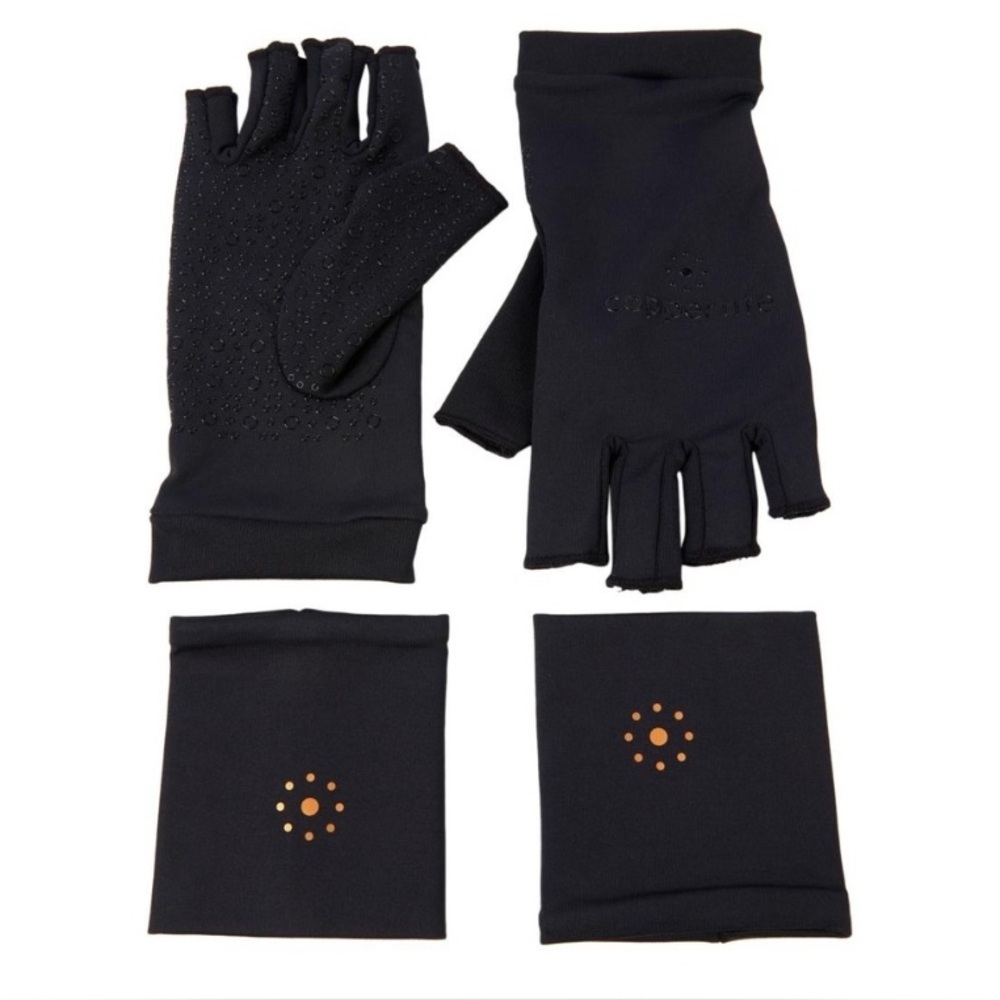 Tommie Copper Infrared Compression Fingerless Gloves and Wrists - Black‎ Large